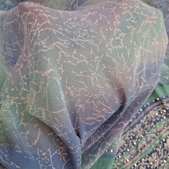 Beautiful Watercolor Pearlseeds Embroidered Beaded Chiffon India Dupatta - Picture 7 of 10